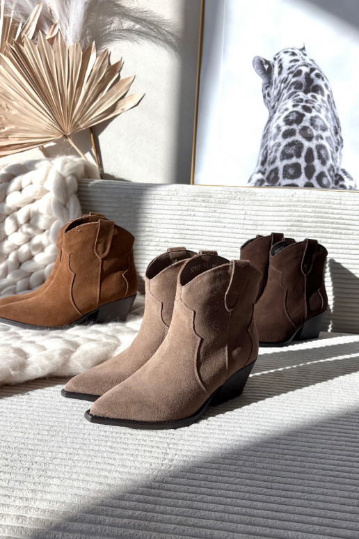 Damen Stiefeletten im Cowboy-Stil aus braunem Kunstveloursleder Beretta