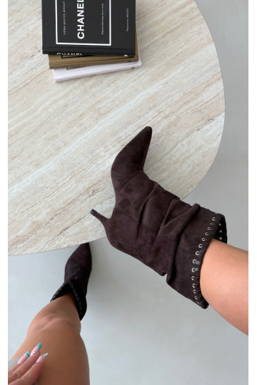 Falten ankle boots mit dünnen Absätzen in schokoladenfarbener Herella 2