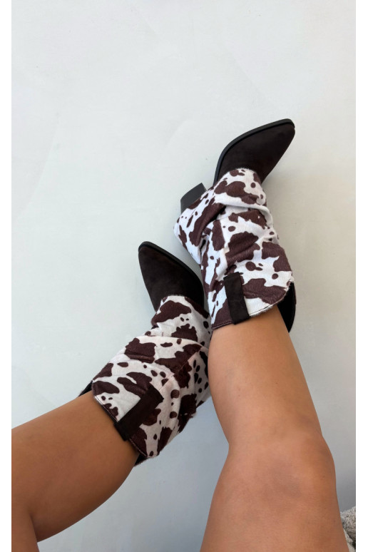Cowboy-Stil ankle boots mit gebogenem Schaft und Absätzen in brauner Havie