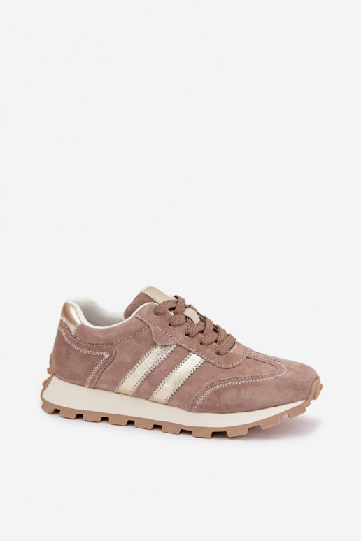 Sandfarbene Damen-Sneaker aus Kunstveloursleder auf Plattform S.Barski LR61-7097