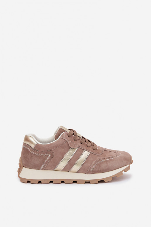 Sandfarbene Damen-Sneaker aus Kunstveloursleder auf Plattform S.Barski LR61-7097