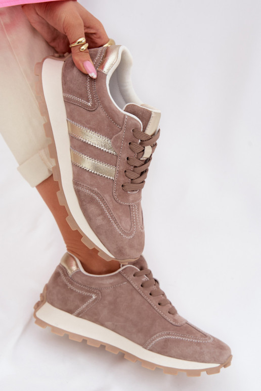 Sandfarbene Damen-Sneaker aus Kunstveloursleder auf Plattform S.Barski LR61-7097