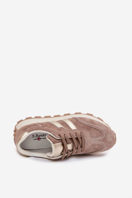 Sandfarbene Damen-Sneaker aus Kunstveloursleder auf Plattform S.Barski LR61-7097