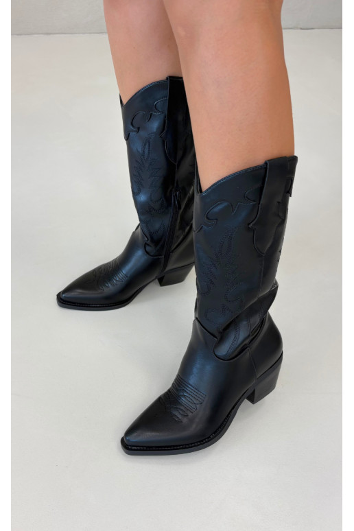Knöchelhohe Cowboy-Stiefel mit Absätzen aus schwarzem Kunstleder Jarissa