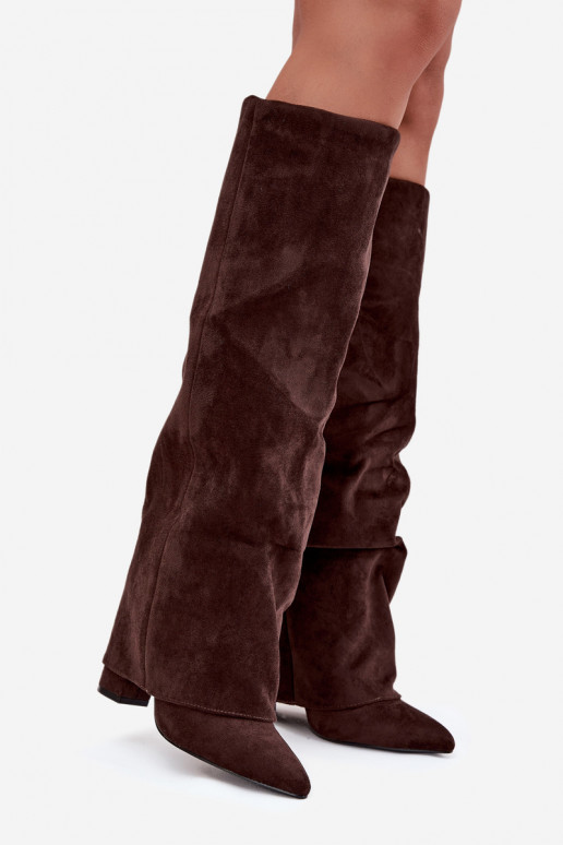 Damen Stiefel gefüttert mit Einsätzen und Absätzen aus Kunstveloursleder schokoladenfarben Elivira