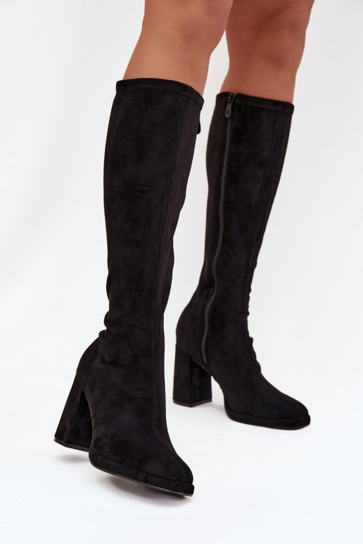 Damen Stiefel mit Einsätzen auf Blockabsatz schwarz Brivana