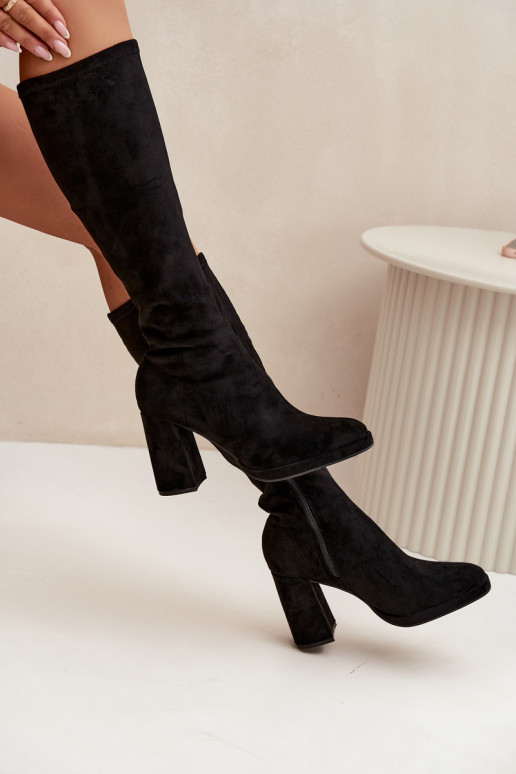 Damen Stiefel mit Einsätzen auf Blockabsatz schwarz Brivana