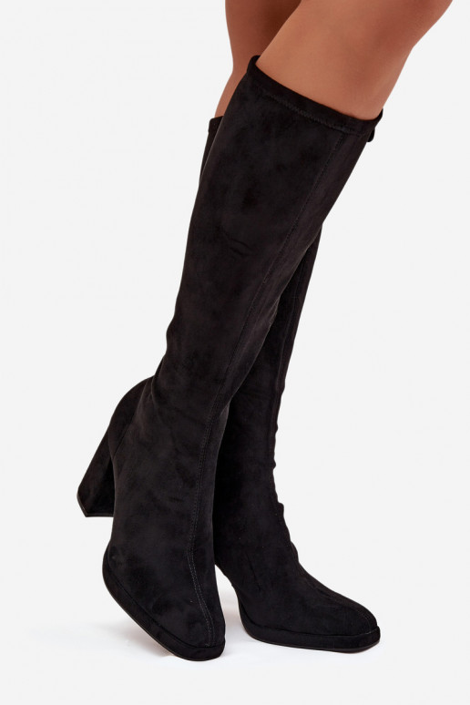 Damen Stiefel mit Einsätzen auf Blockabsatz schwarz Brivana