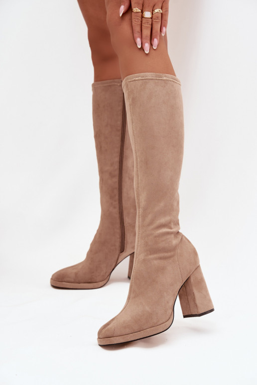 Damen Stiefel mit Einsätzen auf Blockabsatz sandfarben Brivana