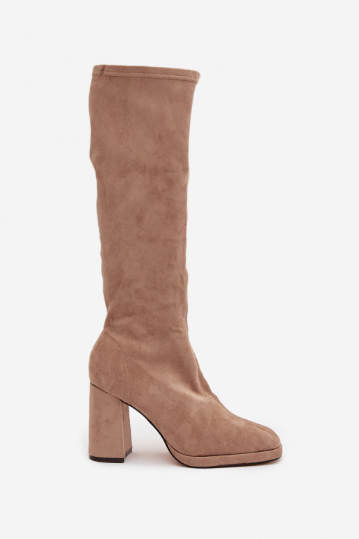 Damen Stiefel mit Einsätzen auf Blockabsatz sandfarben Brivana