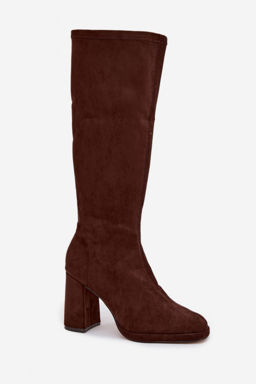 Damen Stiefel mit Einsätzen auf Blockabsatz braun Brivana