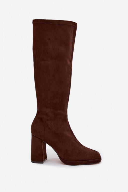 Damen Stiefel mit Einsätzen auf Blockabsatz braun Brivana