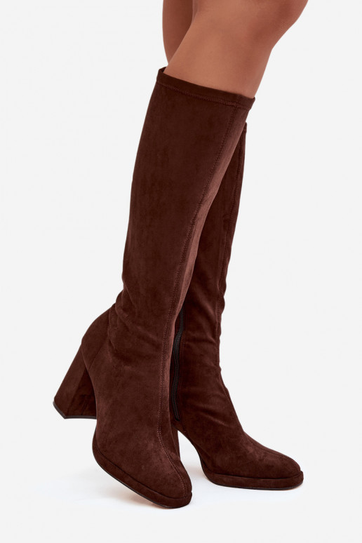 Damen Stiefel mit Einsätzen auf Blockabsatz braun Brivana