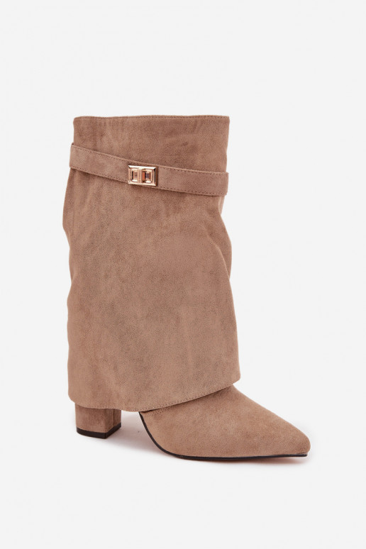 Damen Stiefeletten gefüttert mit dekorierten Absätzen khaki Luvielle
