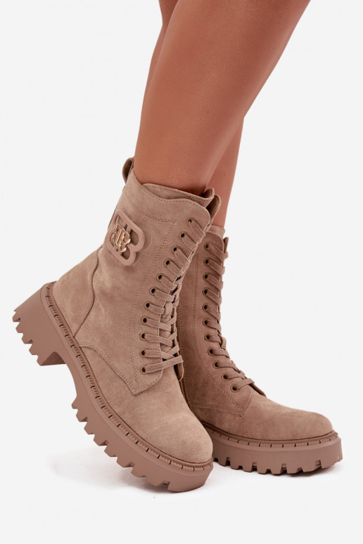 Damen Stiefeletten gefüttert mit eleganten Elementen sandfarben Kalindra