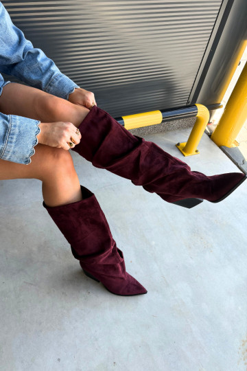 Damenstiefel Mit gekräuseltem Oberteil mit Absätzen aus INildleder Burgund Durela 2