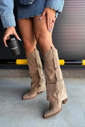 Damenstiefel mit Absätzen INyZuinięta CholeZuka Mit Rüschen I mit Schnallenmi Beige Caster