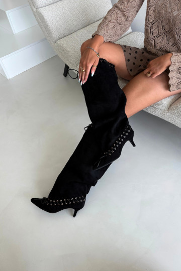Stiefel Kitten Heel aus INildleder Mit Dekorationen Schnürungm schZuarze Farbe Juletta 2
