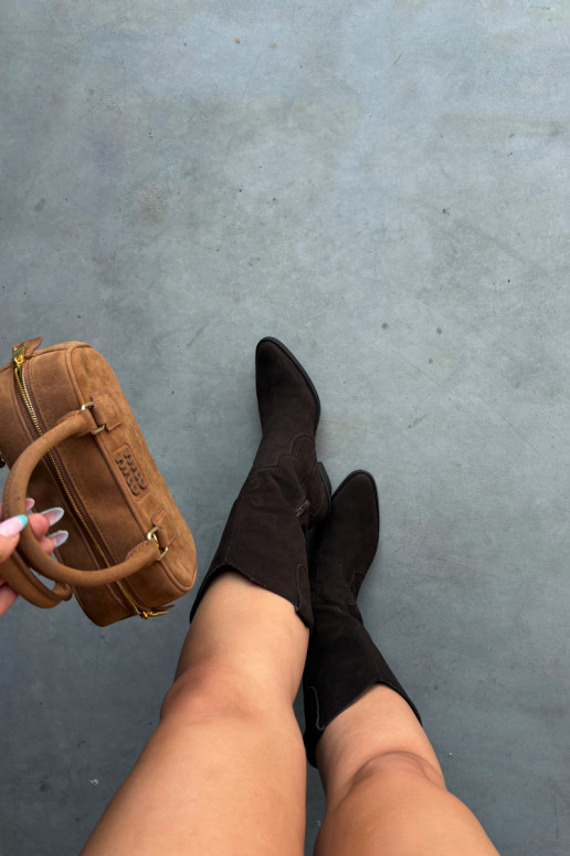 Kniehohe Cowboy-Stiefel aus natürlichem Wildleder mit Isolierung und Absatz in Schokoladenfarbe Radley
