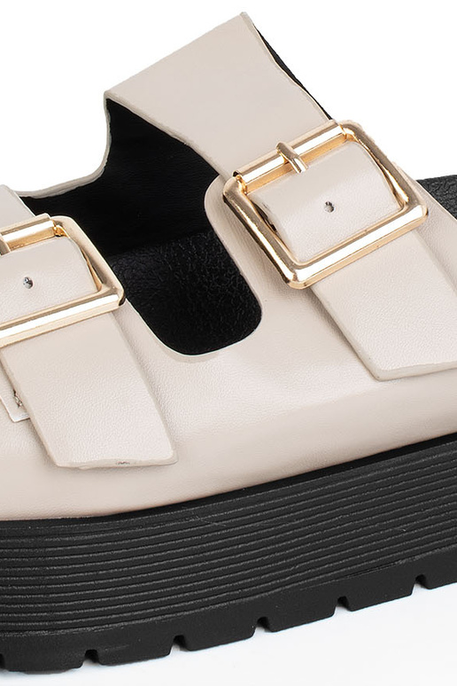 Damen-Platform-Slipper mit goldenen Details in Sand- und Schwarzfarben