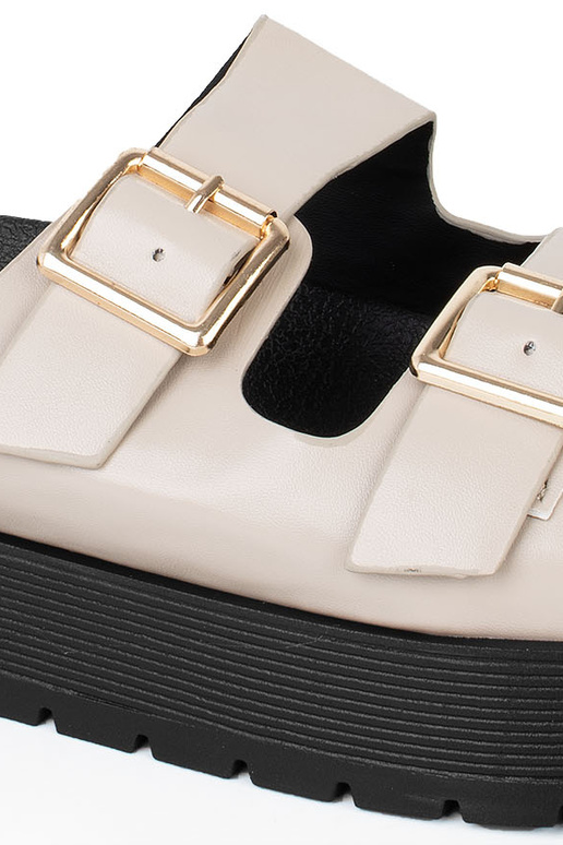 Damen-Platform-Slipper mit goldenen Details in Sand- und Schwarzfarben