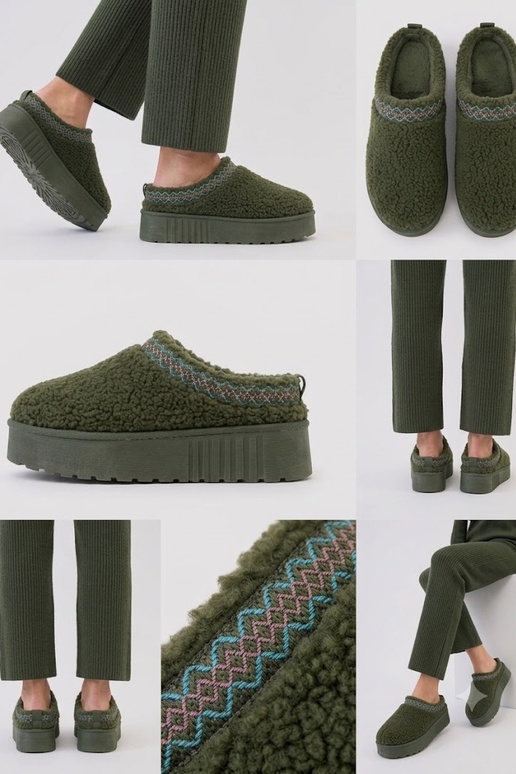 Plattformschlappen mit niedrigem Absatz und besticktem Muster Greene