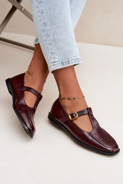 Bordeauxfarbene Kunstleder-Schuhe mit Riemen Bonnia