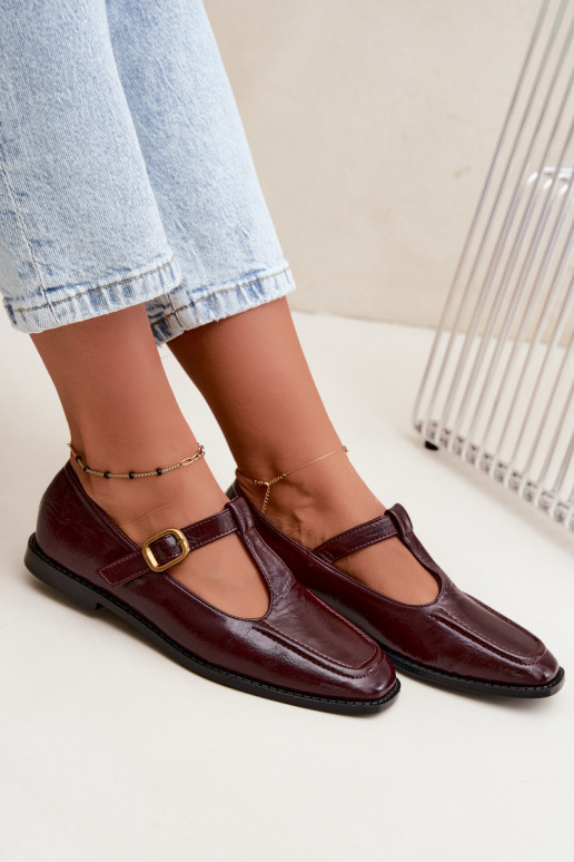 Bordeauxfarbene Kunstleder-Schuhe mit Riemen Bonnia