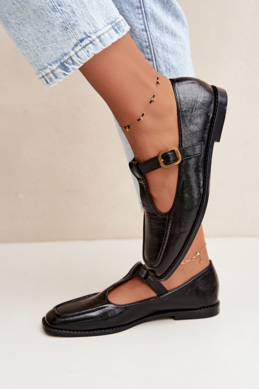 Schwarze Kunstleder-Schuhe mit Riemen Bonnia