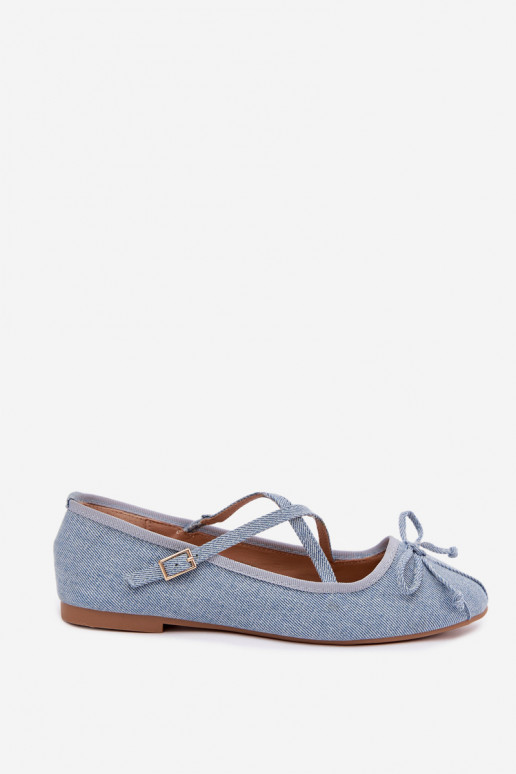 Denim Ballerinas mit Bändern Kokardką