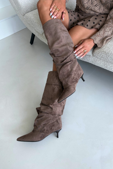 Faltig Stiefel Kitten Heel Ein überzeugendes Stilvollll aus INildleder Khaki-Farbe LoZuen 2
