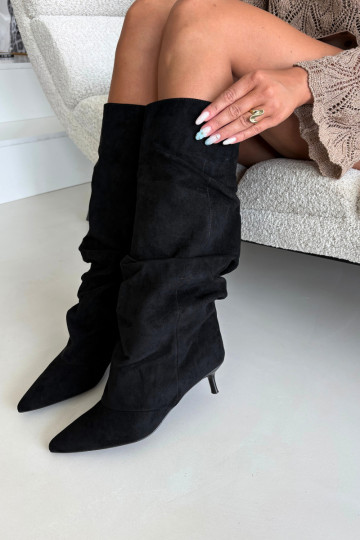 Faltig Stiefel Kitten Heel Ein überzeugendes Stilvollll aus INildleder schZuarze Farbe LoZuen 2
