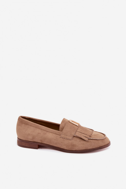 Sandfarbene Damen-Mokassins mit Fransen und goldenen Details Brenis