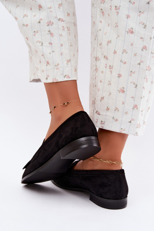Schwarze Damen-Mokassins mit Fransen und goldenen Details Brenis