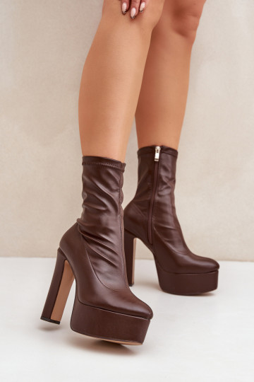 Stiefel Auf High Heels Aufzeichnen und Plattform dunkelbraun Tennira 2