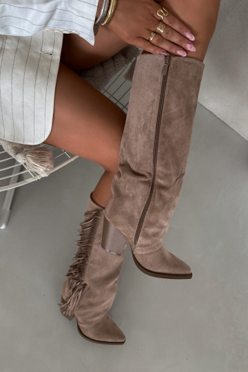 Stiefel CoZuboy-Stil Feminin mit Fransen mit Absätzen Beige Tivara 2