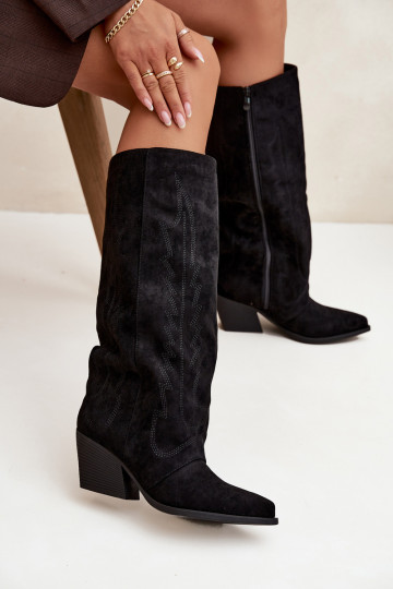 Stiefel CoZuboy-Stil Feminin Zum Schloss schZuarze Farbe Isalina