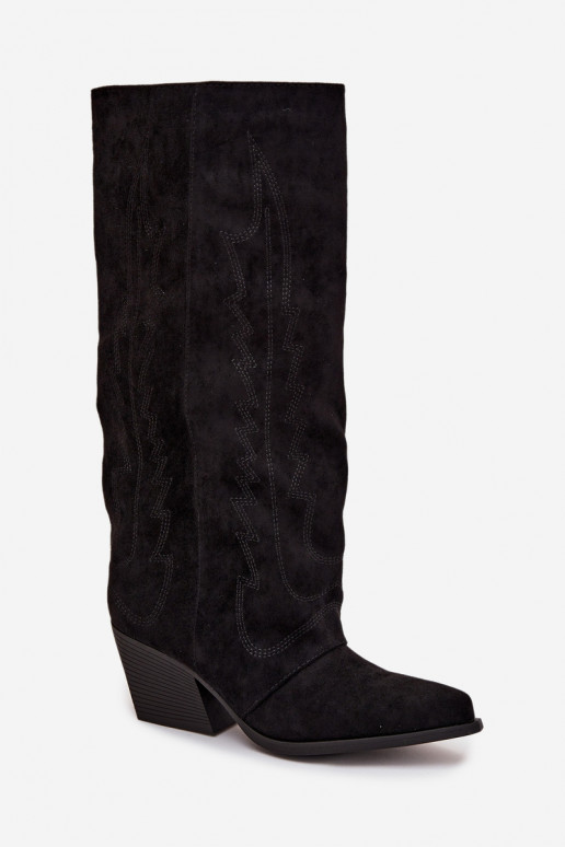 Schwarze kniehohe Stiefel im Cowboy-Stil mit Absatz Isalina