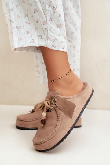 Hausschuhe Mule FemininFutrzaną INkładką Beige Melia 2