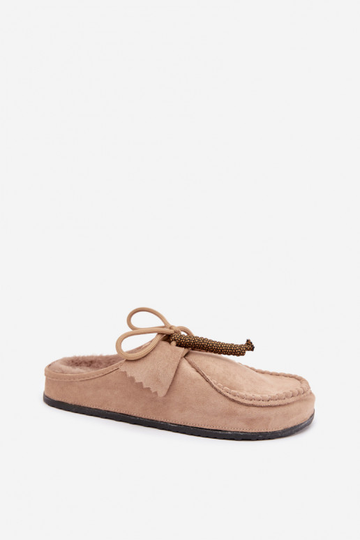 Damen Hausschuhe Mule mit Fell sandfarben Melia