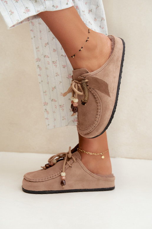 Damen Hausschuhe Mule mit Fell sandfarben Melia