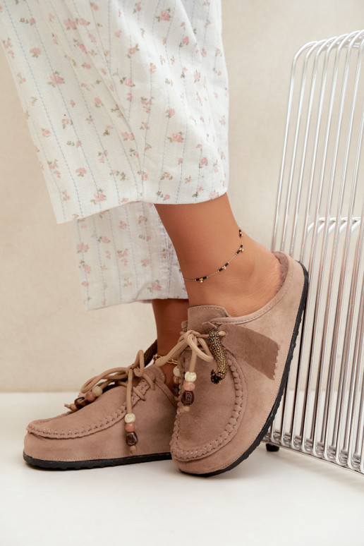 Damen Hausschuhe Mule mit Fell sandfarben Melia