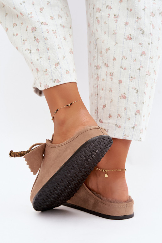 Damen Hausschuhe Mule mit Fell sandfarben Melia