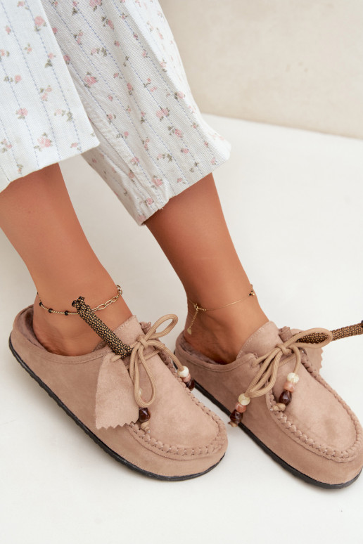 Damen Hausschuhe Mule mit Fell sandfarben Melia