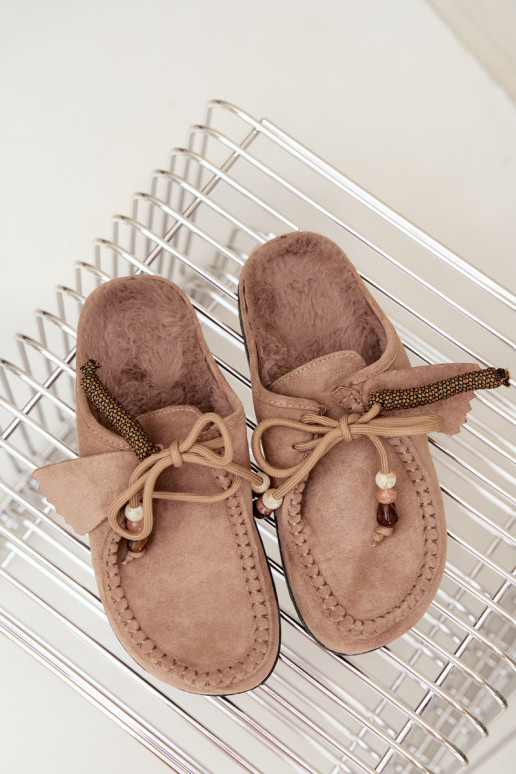 Damen Hausschuhe Mule mit Fell sandfarben Melia