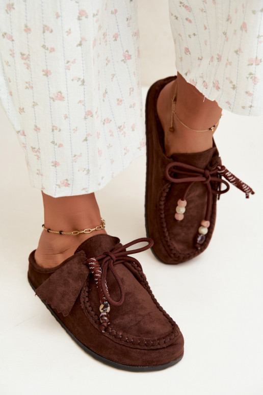 Damen Hausschuhe Mule mit Fell schokoladenfarben Melia