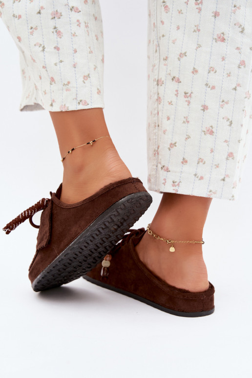 Damen Hausschuhe Mule mit Fell schokoladenfarben Melia