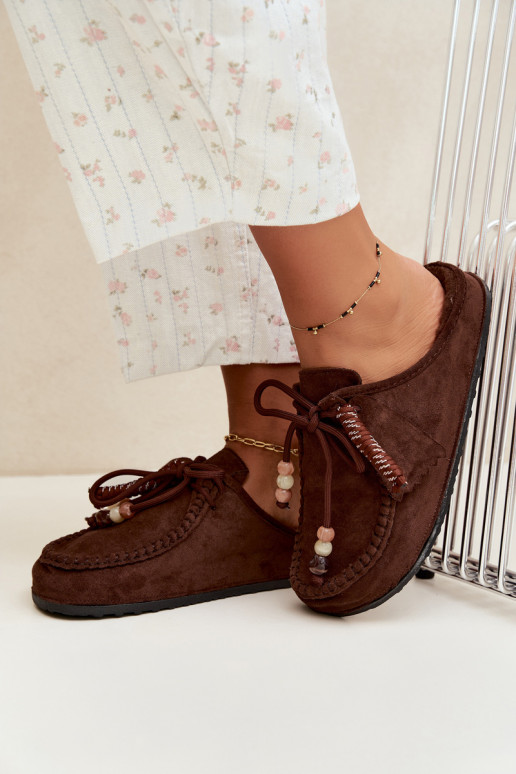 Damen Hausschuhe Mule mit Fell schokoladenfarben Melia