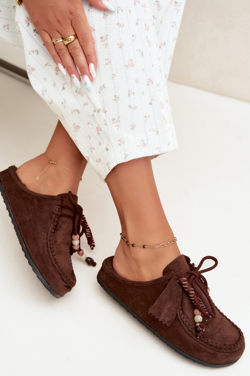 Damen Hausschuhe Mule mit Fell schokoladenfarben Melia