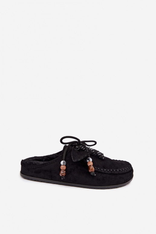 Damen Hausschuhe Mule mit Fell schwarz Melia